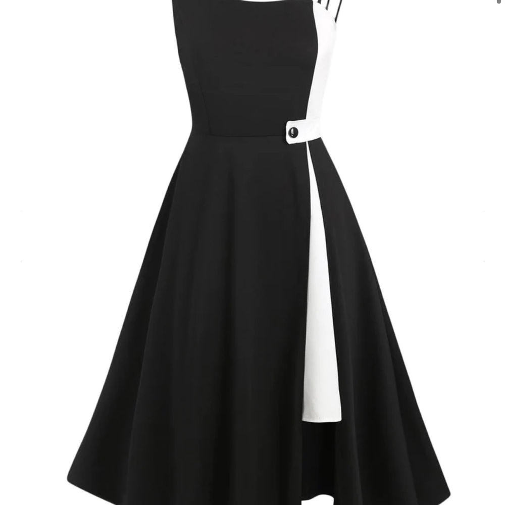 Chic Black and White Midi Dress, Retro Style